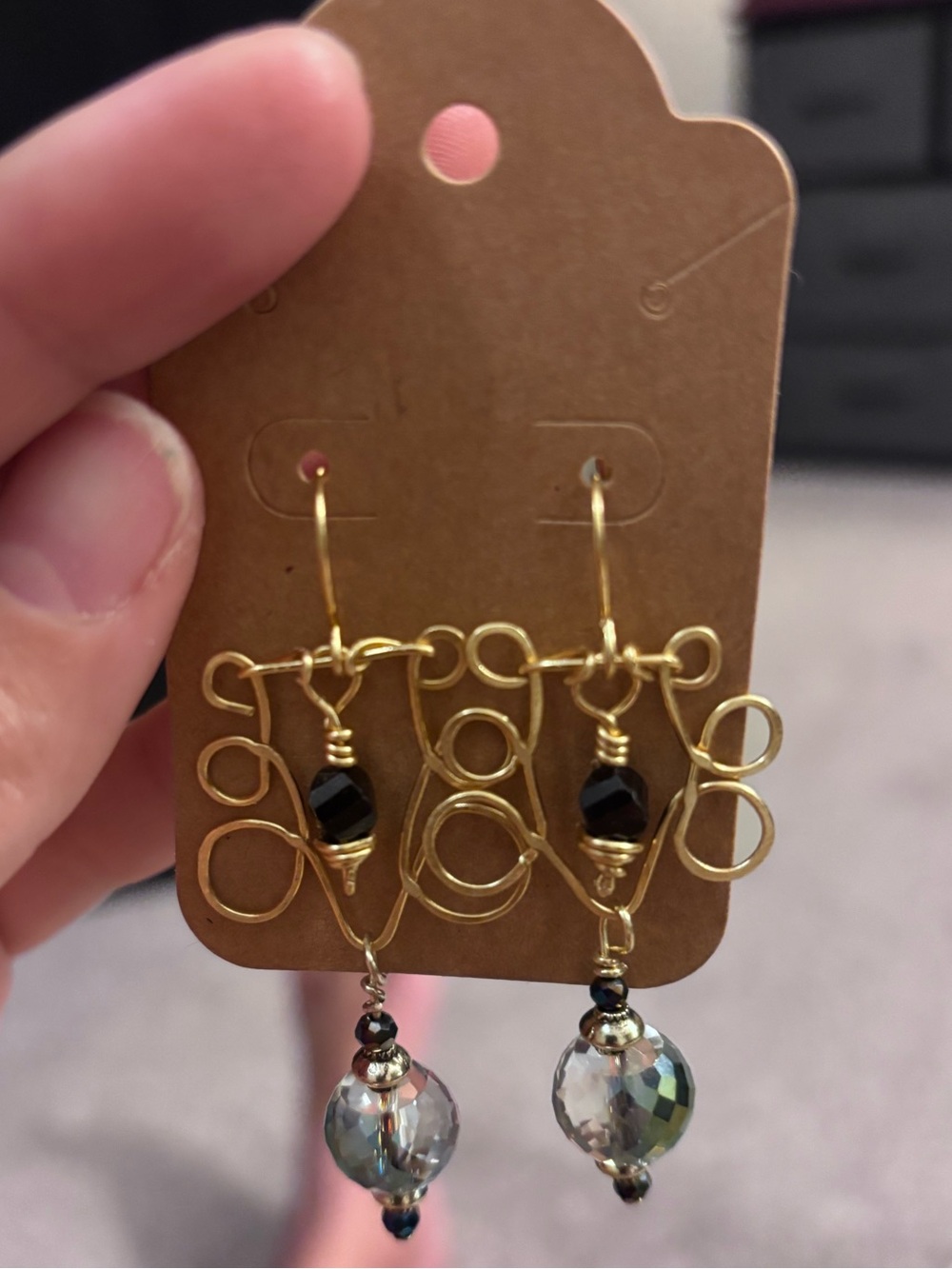 Gold-Tone Wire Swirl Earrings with garnet and crystal Beads